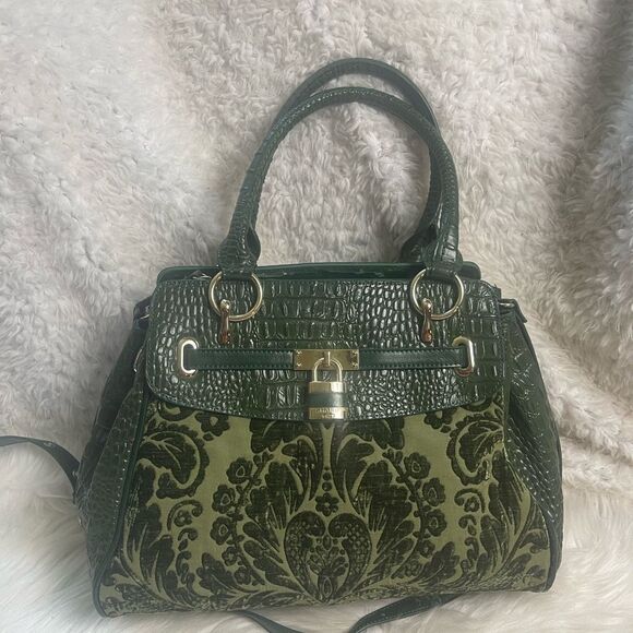 Sharif synthetic croc prints and tapestry olive green satchel/shoulder bag . - Picture 7 of 16